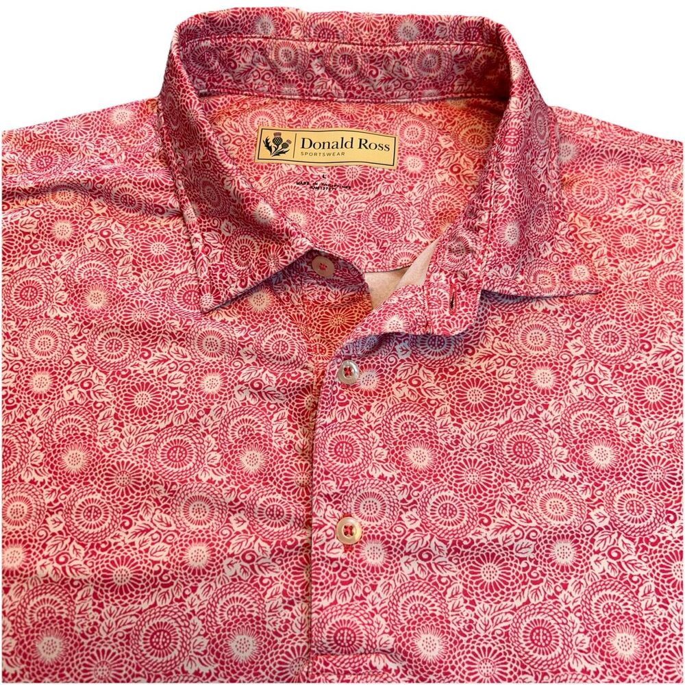 Donald Ross Mens Golf Polo Shirt Size Large –Red Print King & Prince Golf Resort